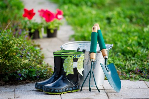 Professional landscapers working on a garden project